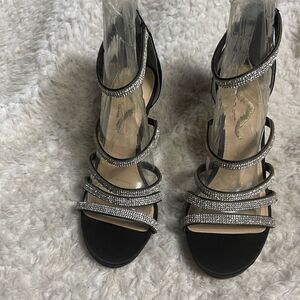 Nina Rhinestones and black Satin straps sandals with back zipper Size 10M